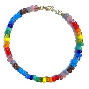 Handmade rainbow beaded necklace choker w/ gold clasp 🌈